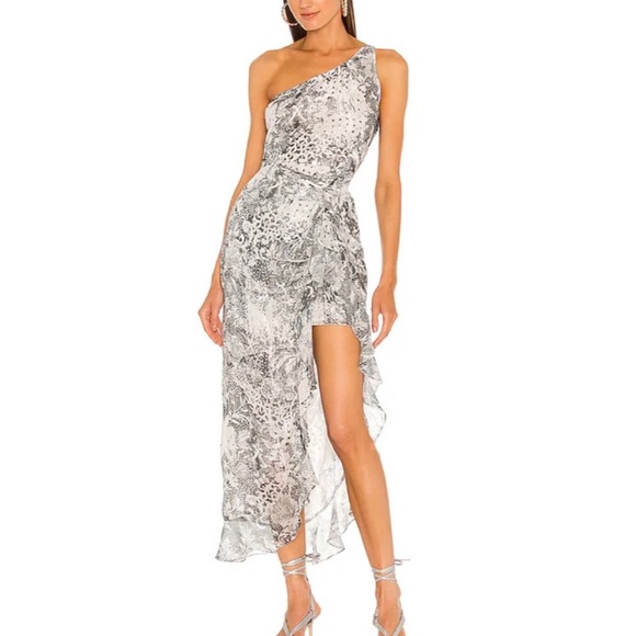 ROCOCO SAND Paola One Shoulder Maxi Dress in Black & White - Picture 1 of 4